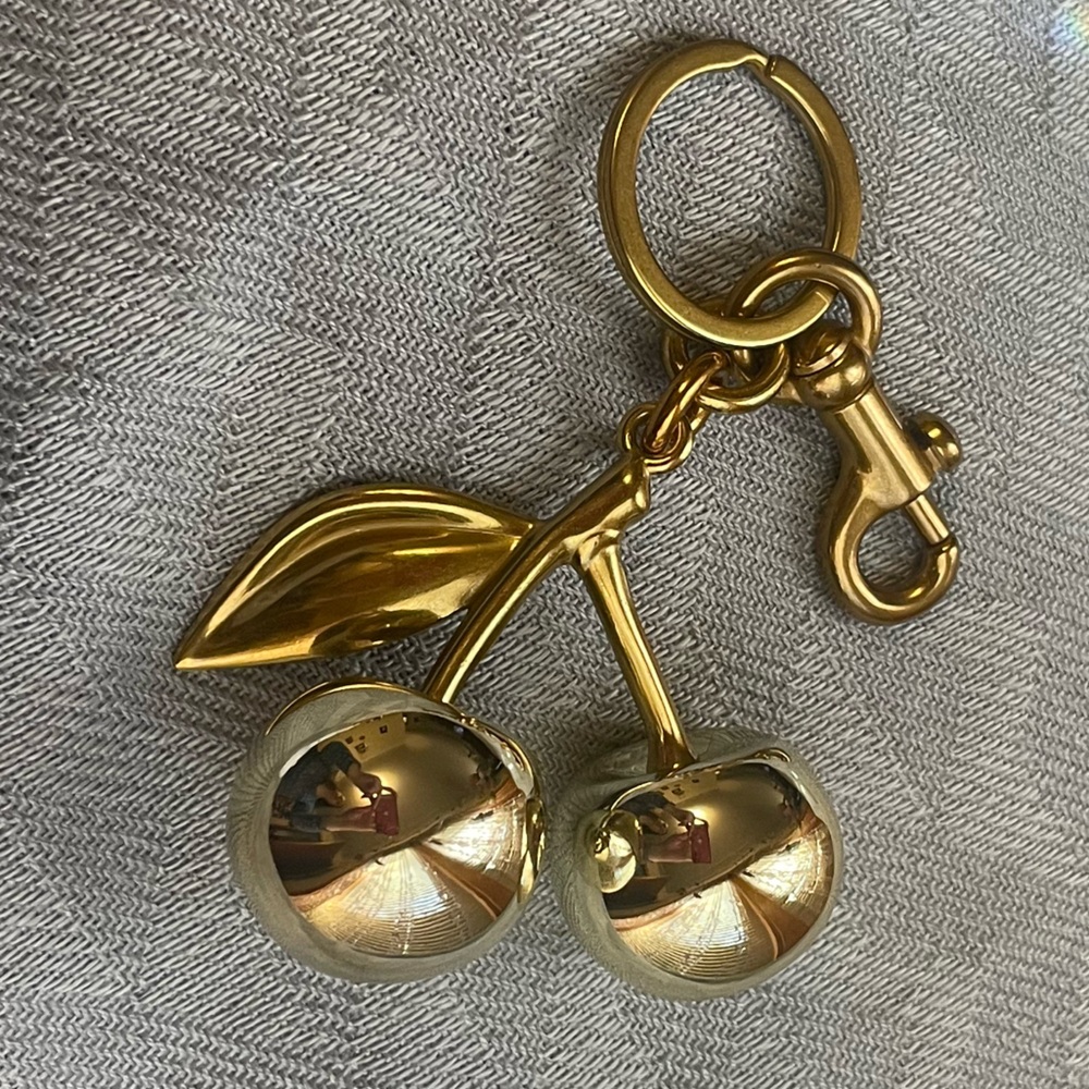 Golden Shiny Cherry Balls keychain bag charm